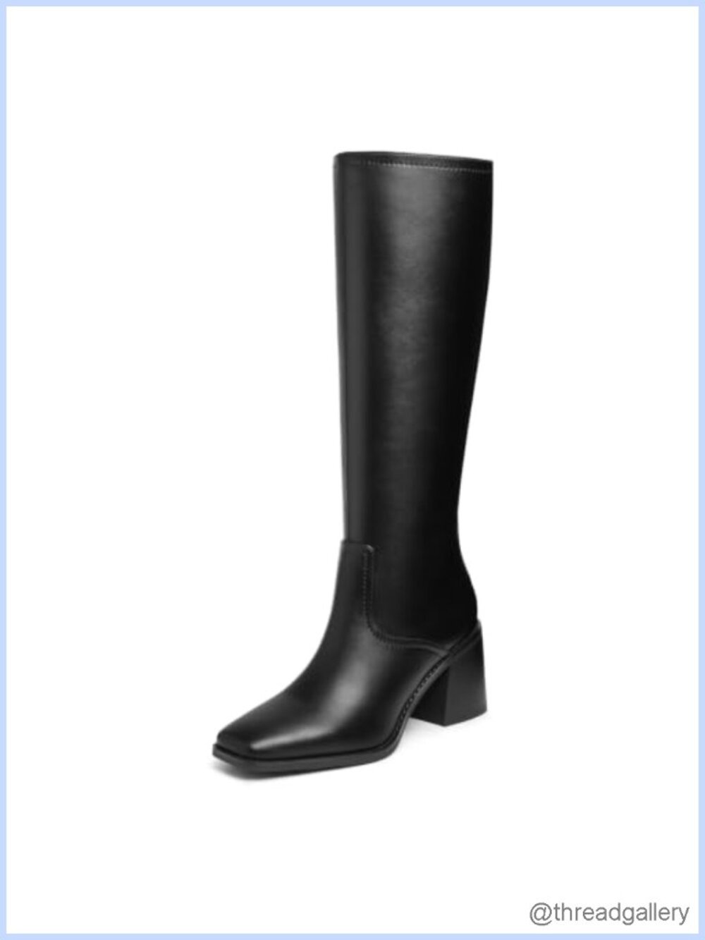 Women's Square Toe Chunky Heel Knee High Faux Leather Boots Tall Stretch Fit